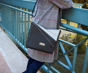 Angular Designer Leather Black Gray Handbag