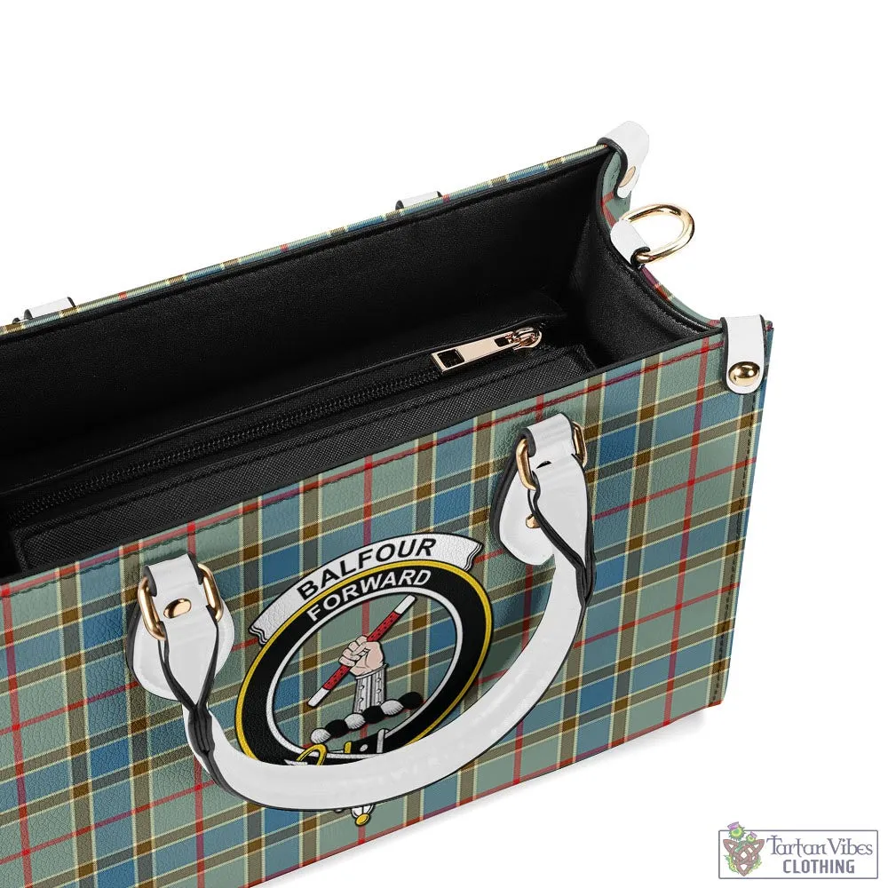 Balfour Blue Tartan Luxury Leather Handbags with Family Crest