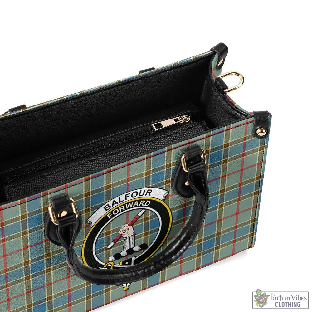 Balfour Blue Tartan Luxury Leather Handbags with Family Crest