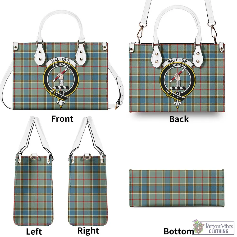 Balfour Blue Tartan Luxury Leather Handbags with Family Crest