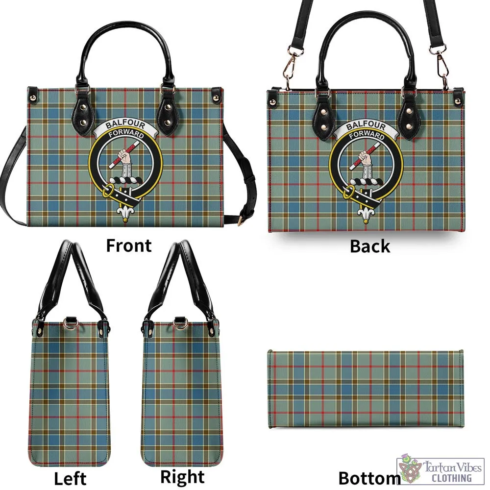 Balfour Blue Tartan Luxury Leather Handbags with Family Crest