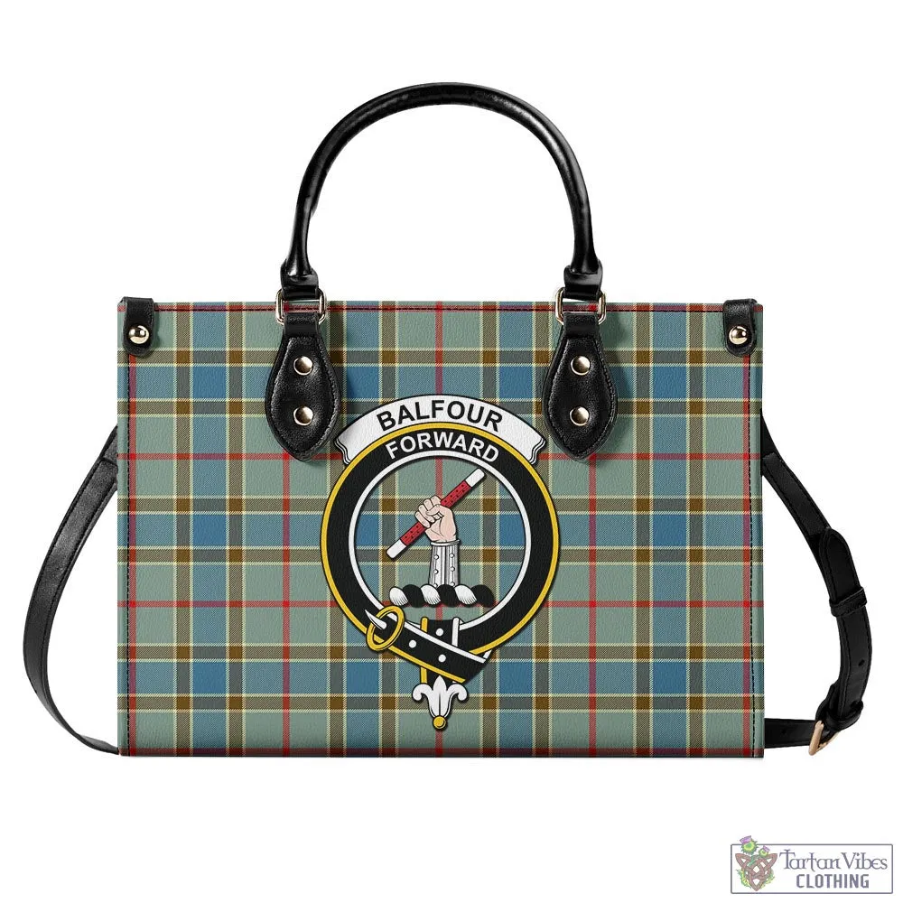 Balfour Blue Tartan Luxury Leather Handbags with Family Crest