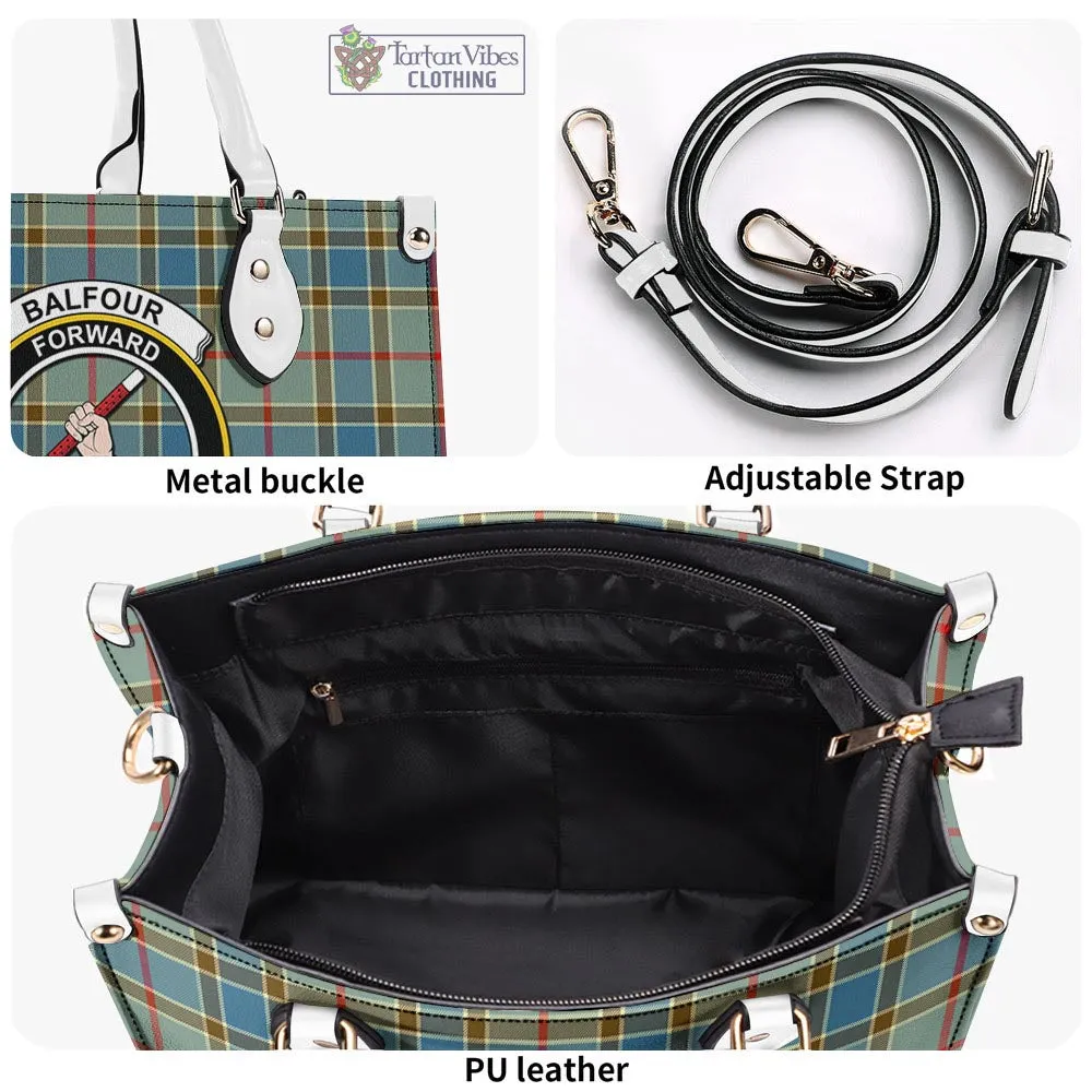 Balfour Blue Tartan Luxury Leather Handbags with Family Crest
