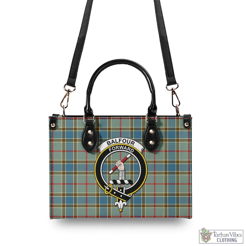 Balfour Blue Tartan Luxury Leather Handbags with Family Crest