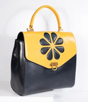 Black & Mustard Yellow Leatherette Waterlily Purse
