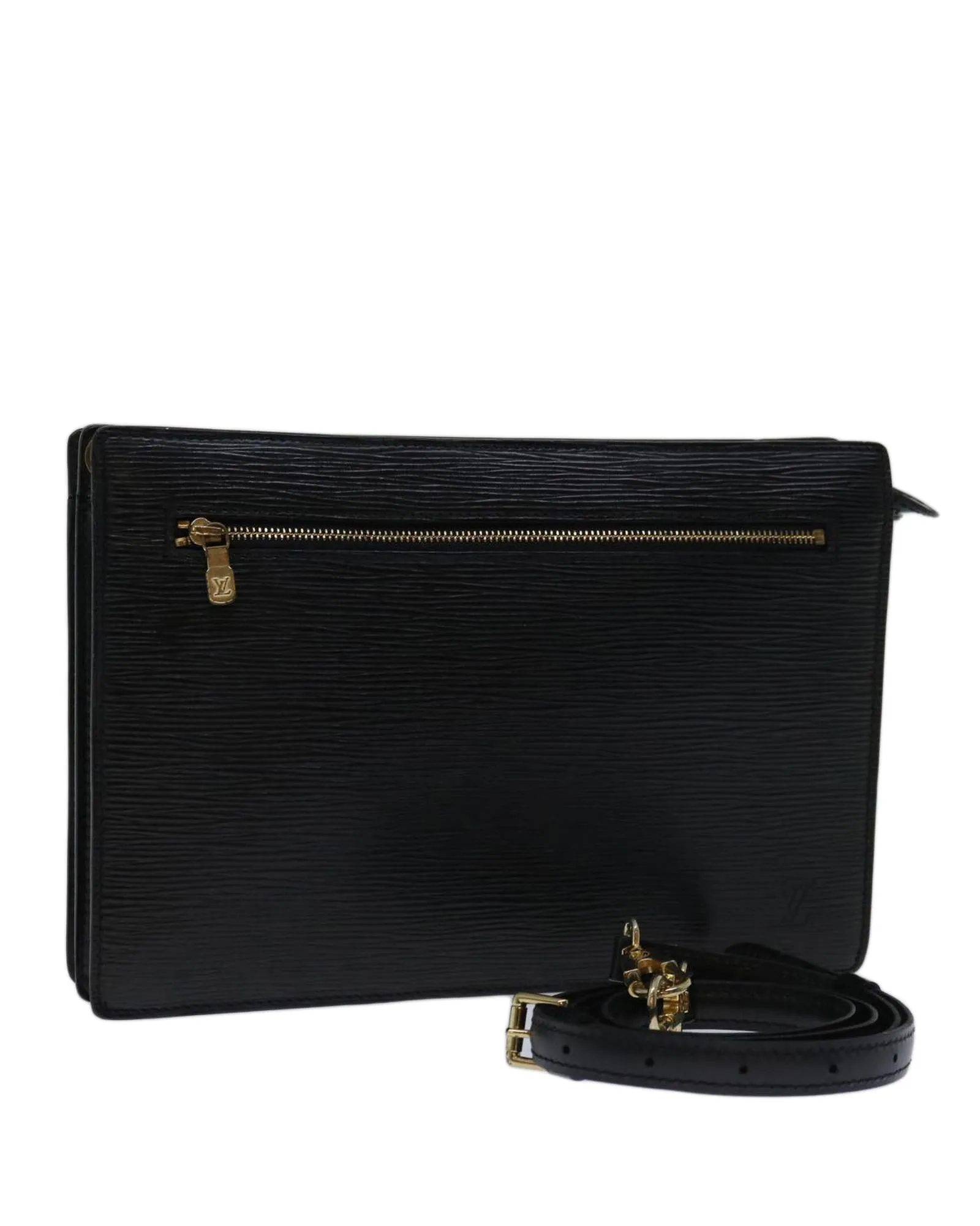 Black Epi Leather Shoulder Bag with 2-Way Style and Shoulder Strap