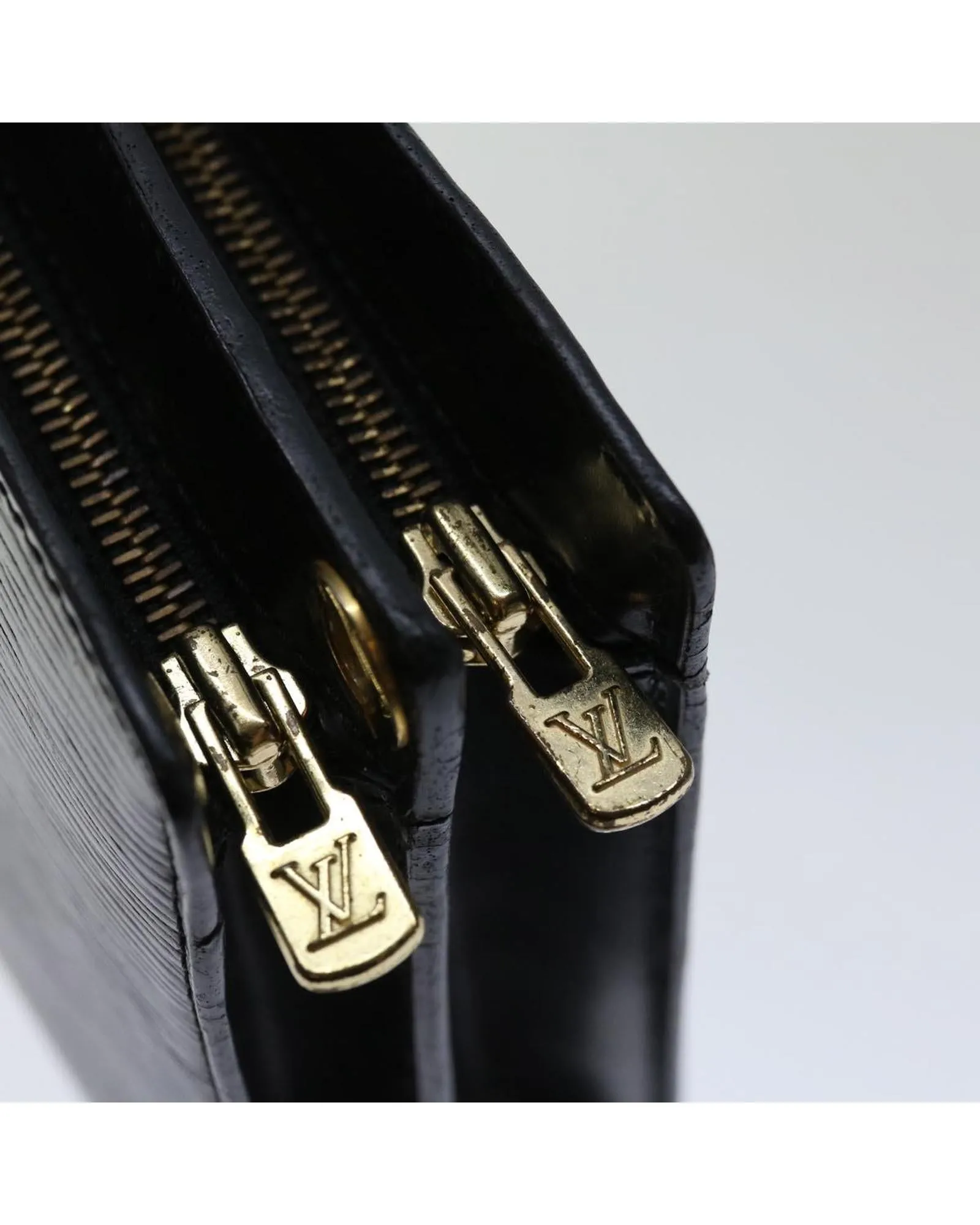 Black Epi Leather Shoulder Bag with 2-Way Style and Shoulder Strap