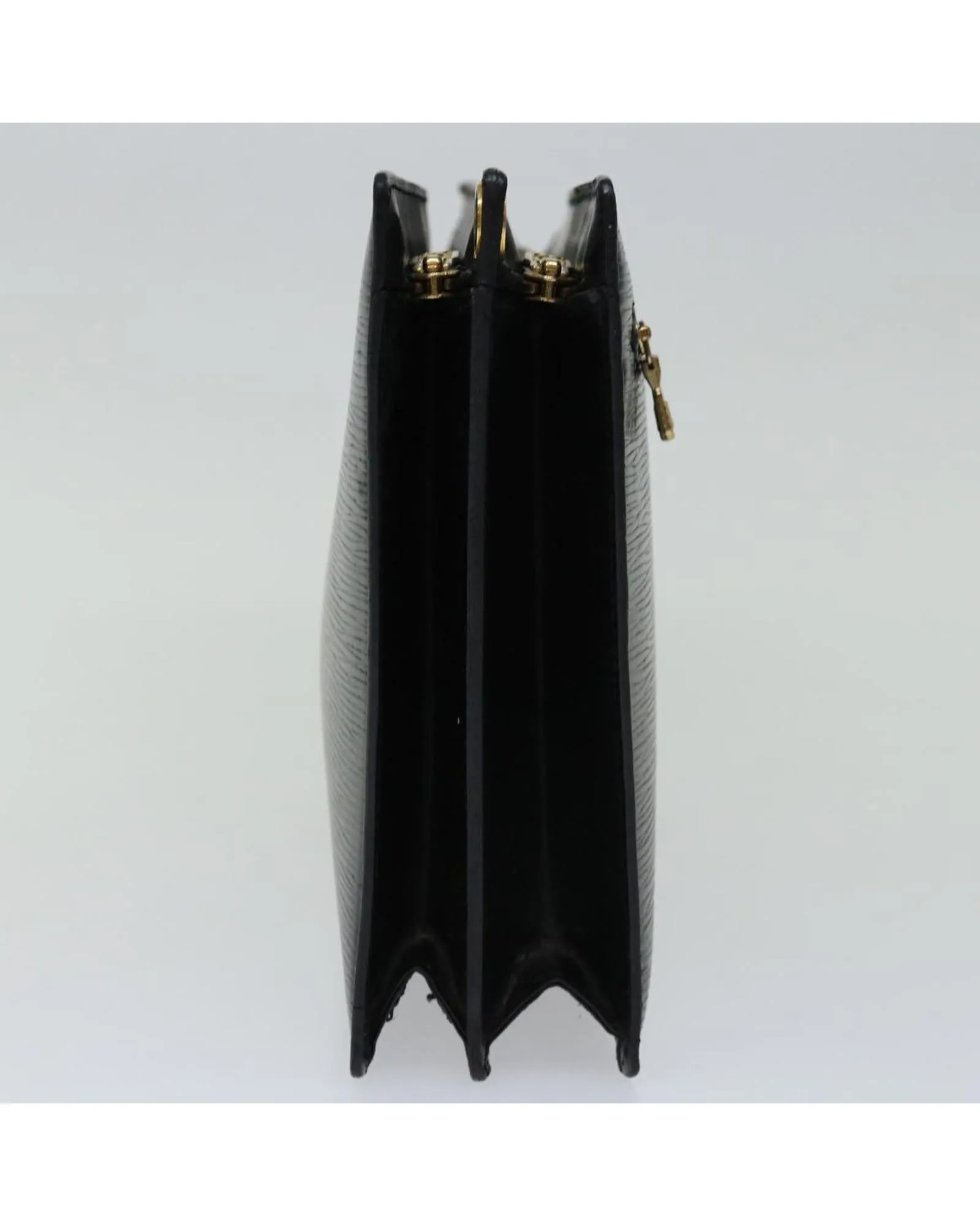 Black Epi Leather Shoulder Bag with 2-Way Style and Shoulder Strap