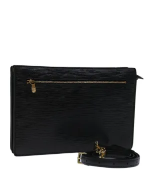Black Epi Leather Shoulder Bag with 2-Way Style and Shoulder Strap