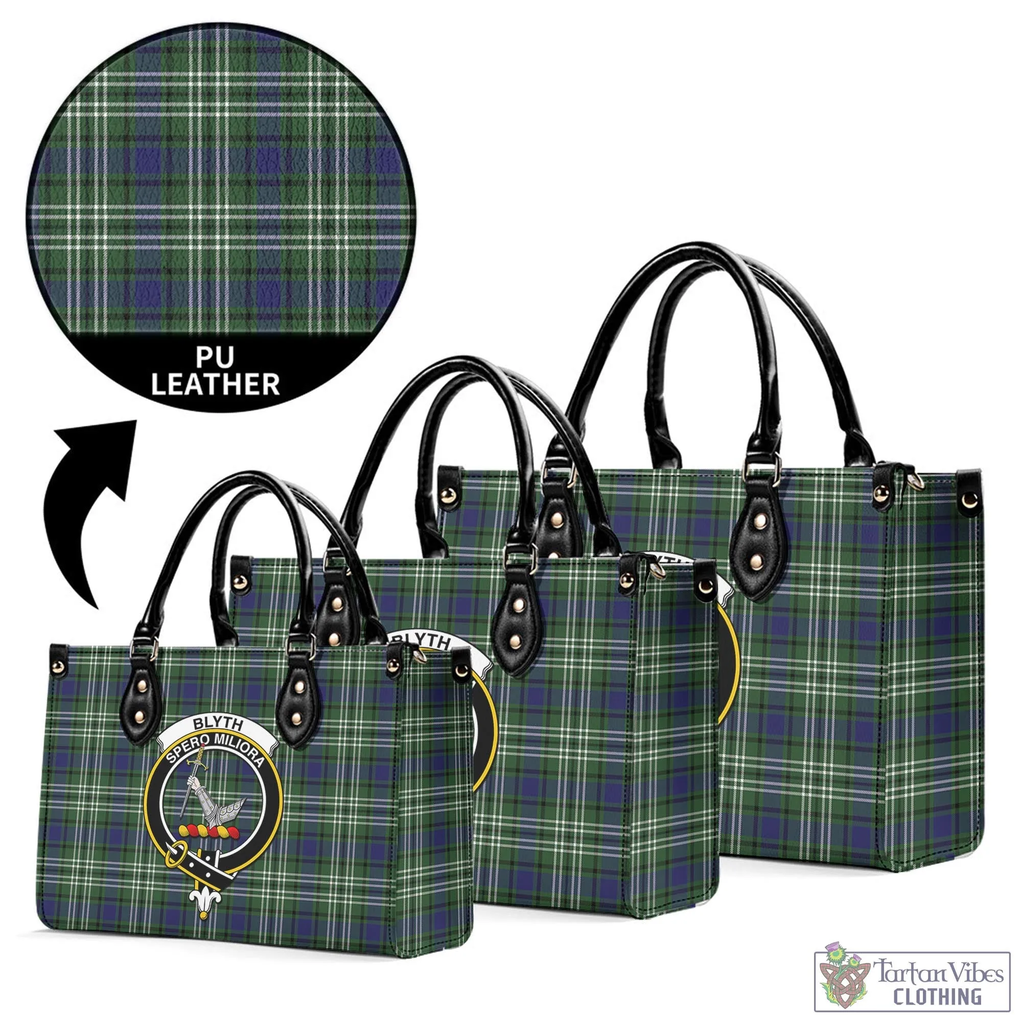 Blyth Tartan Luxury Leather Handbags with Family Crest