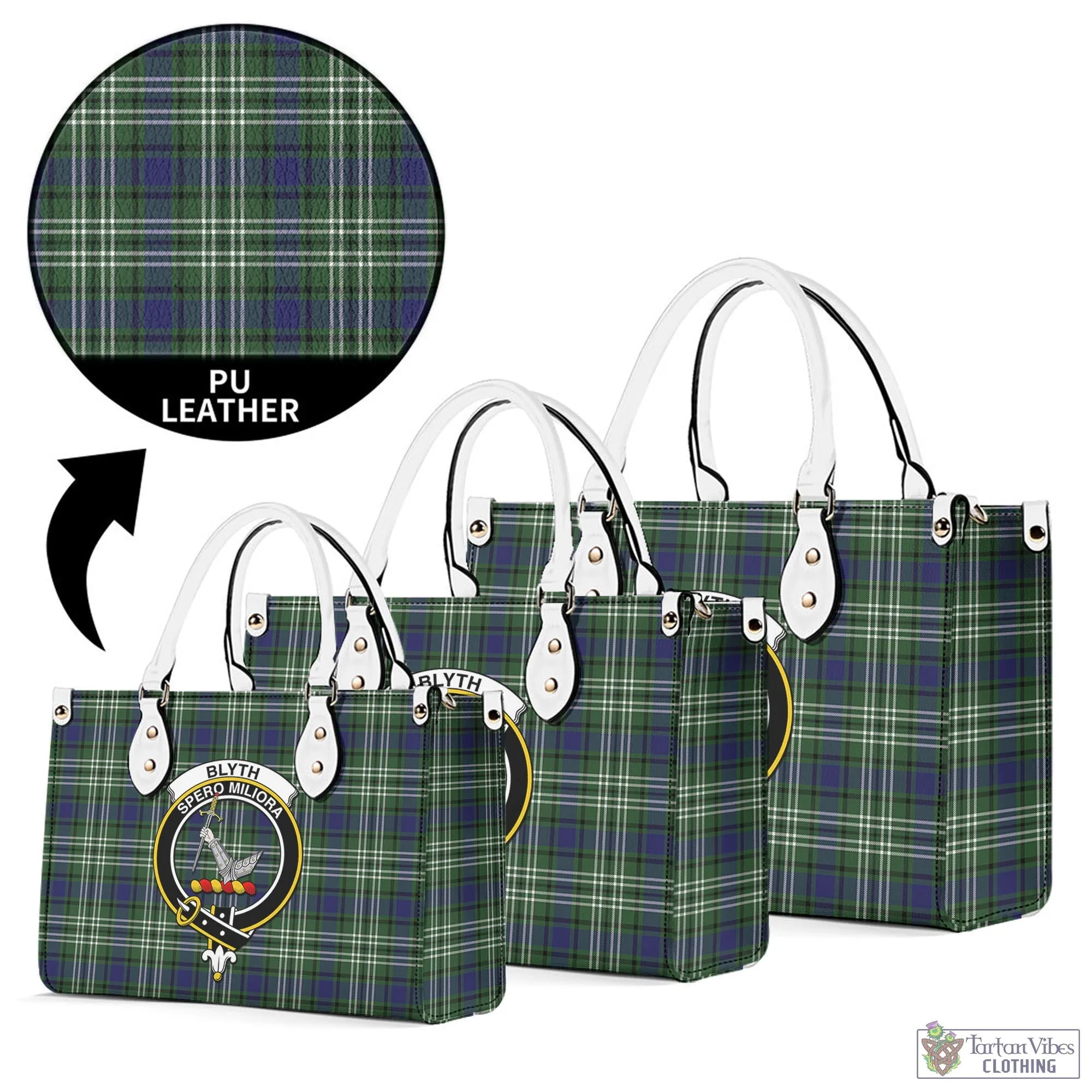 Blyth Tartan Luxury Leather Handbags with Family Crest