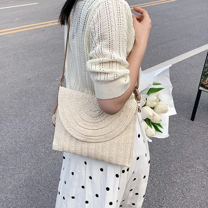 Bohemian Braided Straw Flat Crossbody Bags