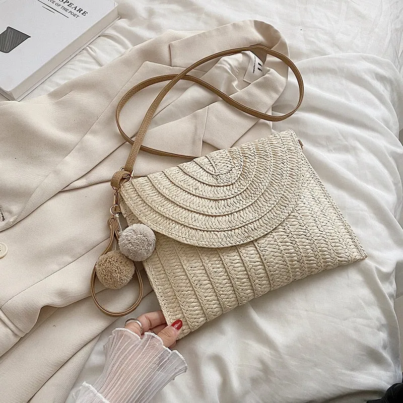 Bohemian Braided Straw Flat Crossbody Bags