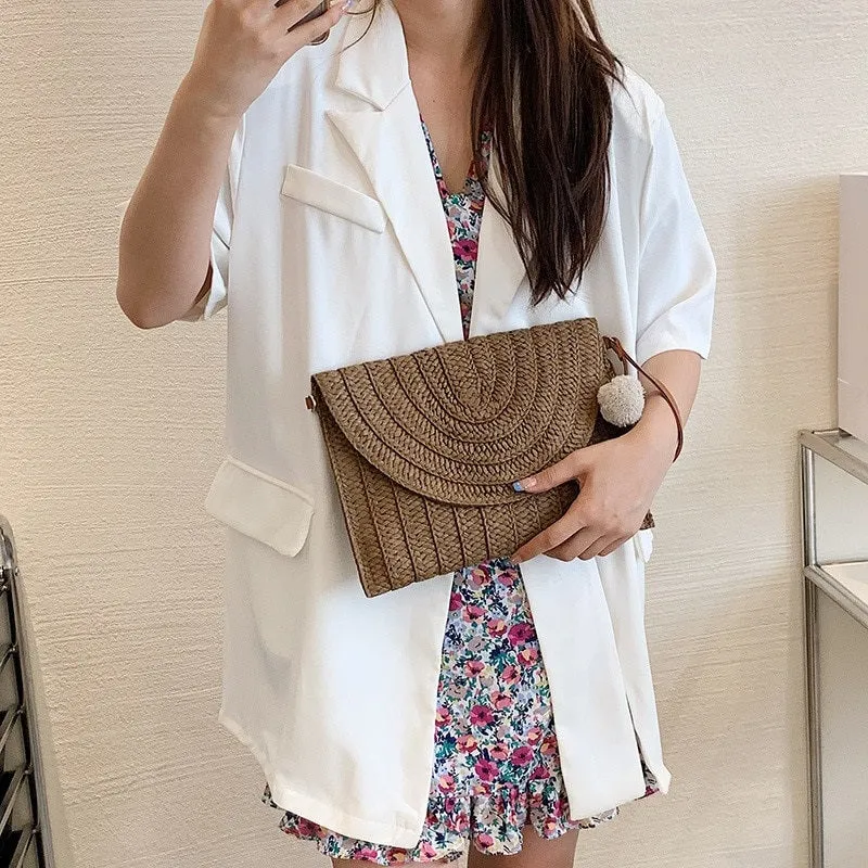Bohemian Braided Straw Flat Crossbody Bags