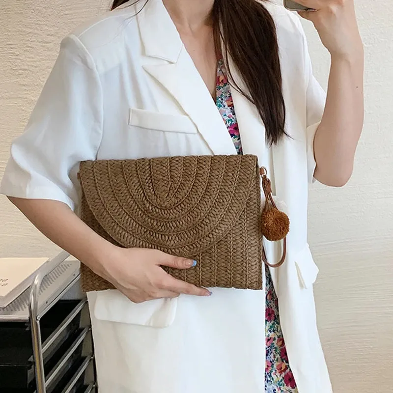 Bohemian Braided Straw Flat Crossbody Bags