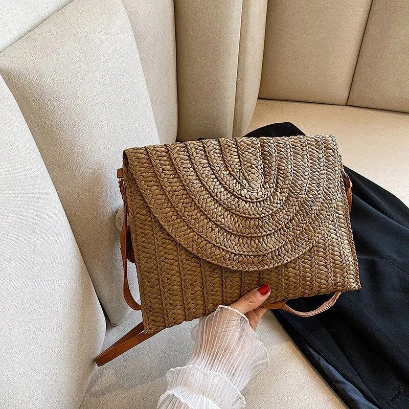Bohemian Braided Straw Flat Crossbody Bags