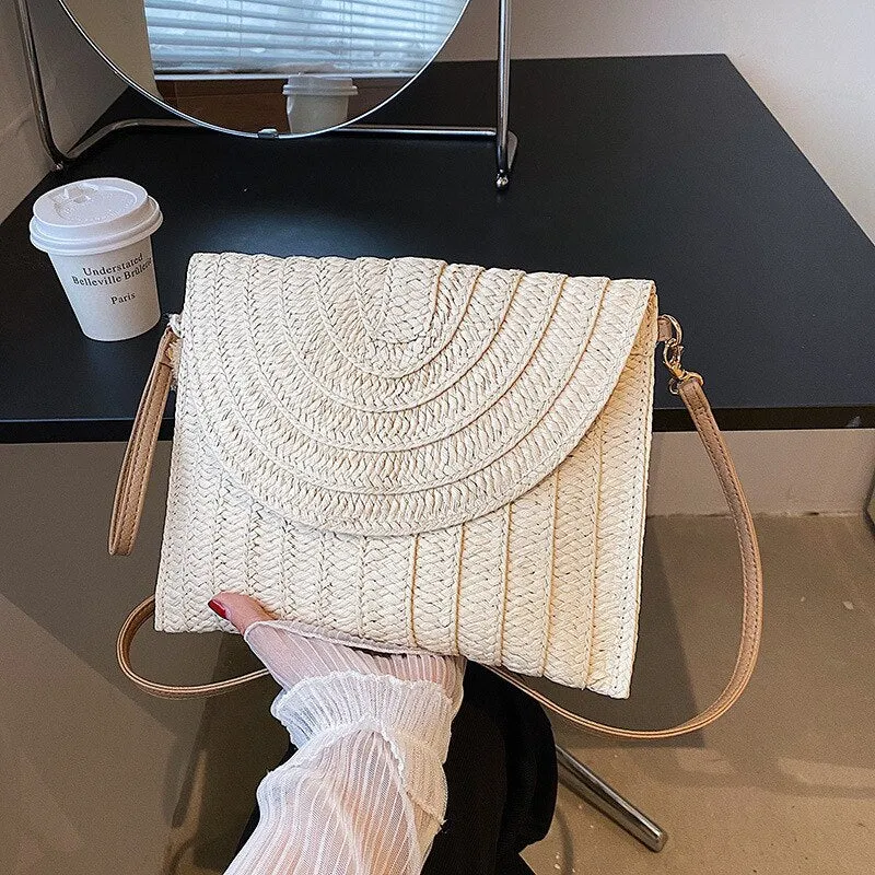 Bohemian Braided Straw Flat Crossbody Bags