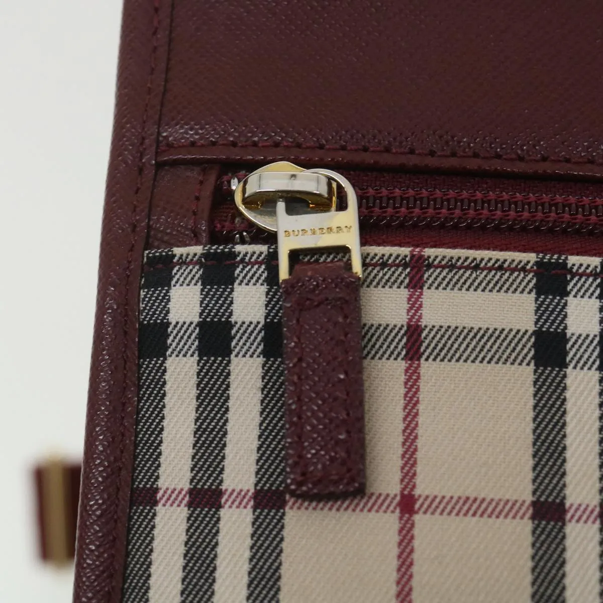 BURBERRY Nova Check Shoulder Bag Canvas Beige Wine Red black Auth yk5688