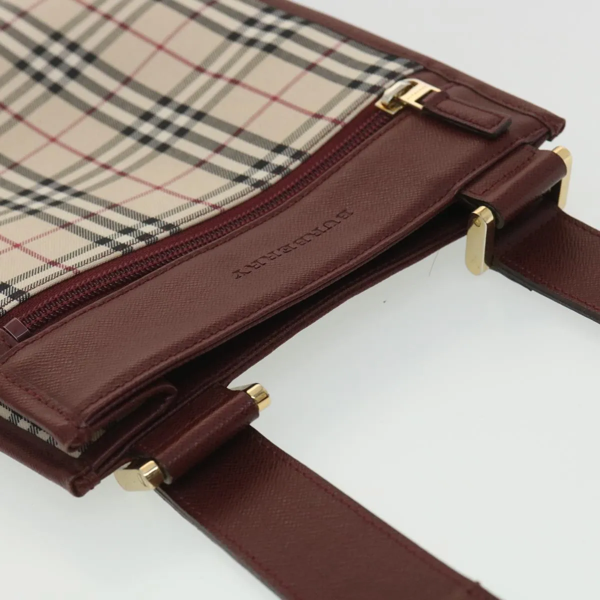 BURBERRY Nova Check Shoulder Bag Canvas Beige Wine Red black Auth yk5688