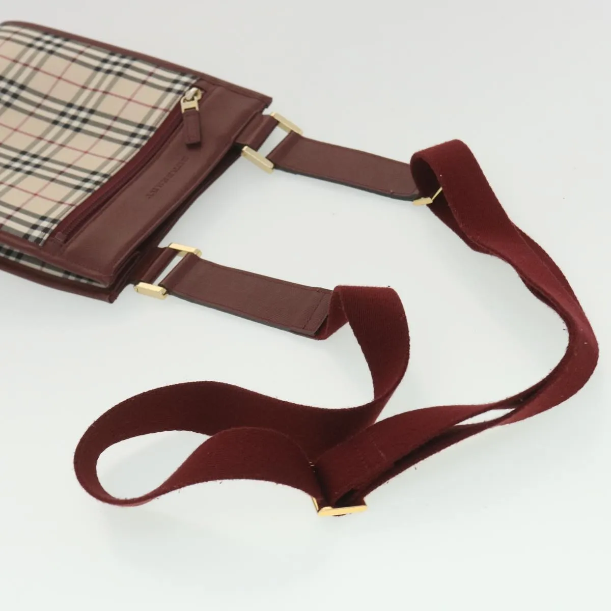BURBERRY Nova Check Shoulder Bag Canvas Beige Wine Red black Auth yk5688