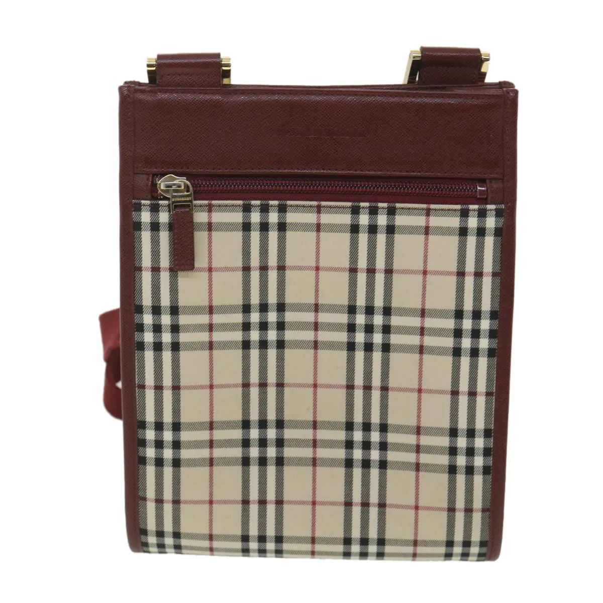BURBERRY Nova Check Shoulder Bag Canvas Beige Wine Red black Auth yk5688