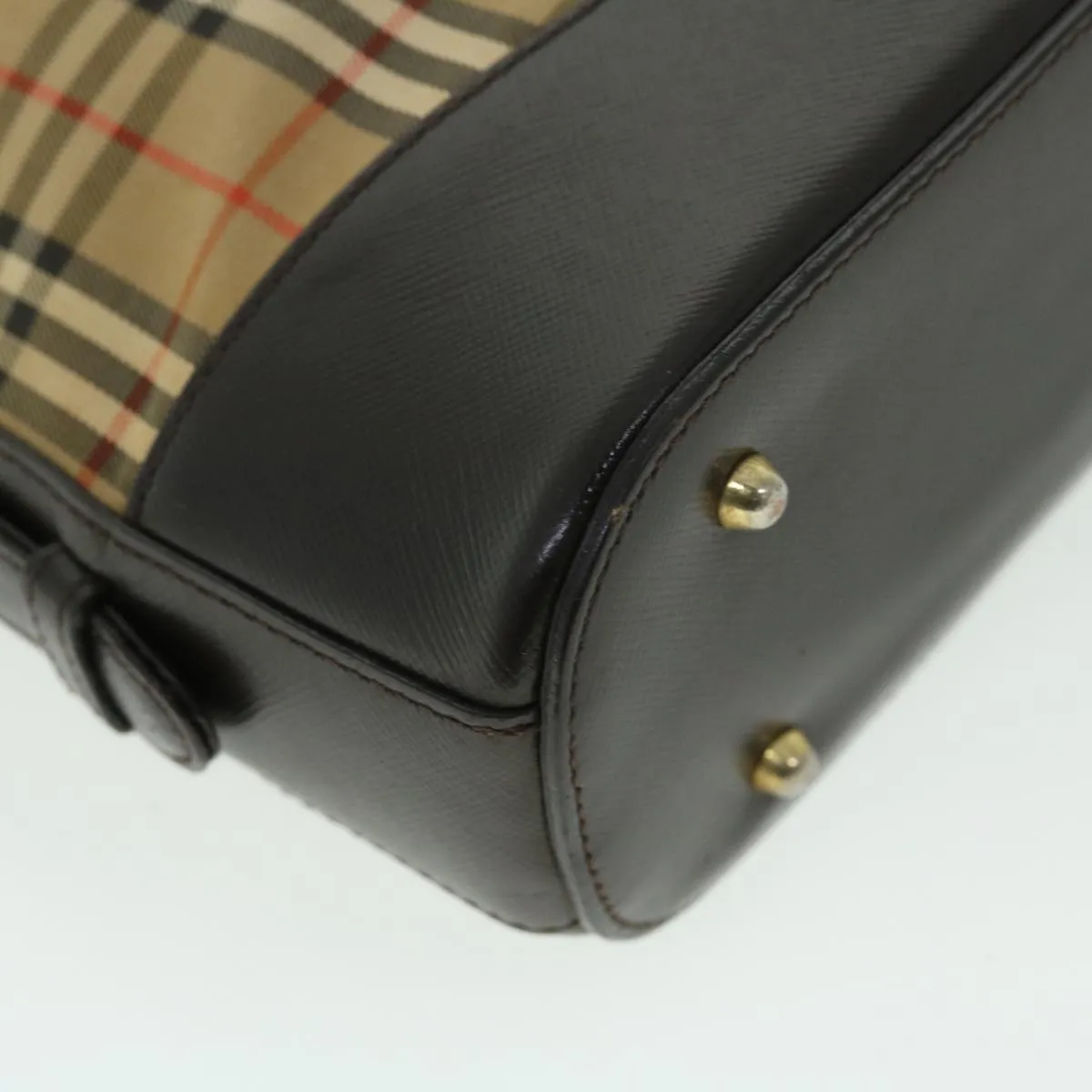 BURBERRY Nova Check Shoulder Bag Canvas Leather Beige Brown Red Auth 51027