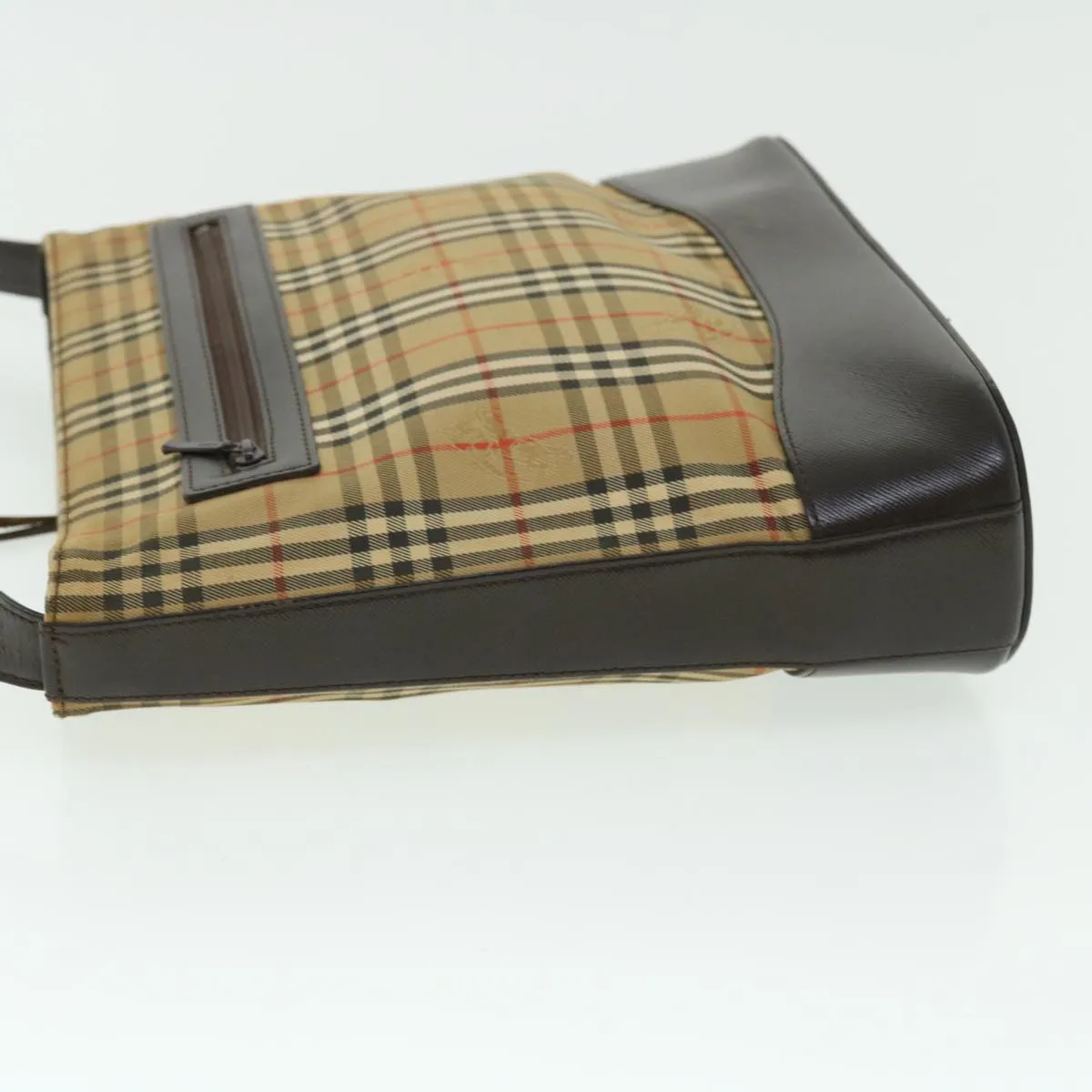 BURBERRY Nova Check Shoulder Bag Canvas Leather Beige Brown Red Auth 51027