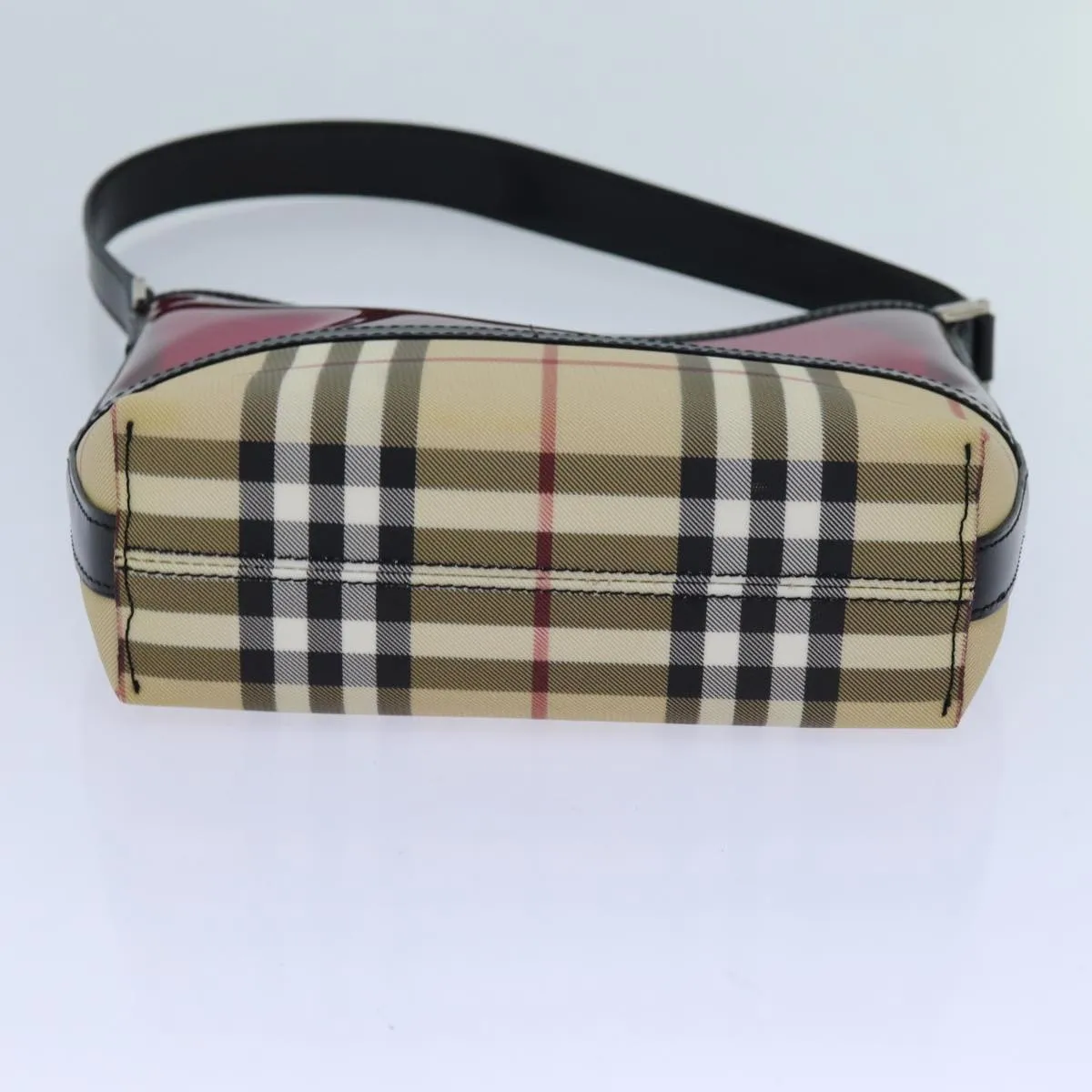 BURBERRY Nova Check Shoulder Bag Coated Canvas Vinyl Beige Red Auth 72405