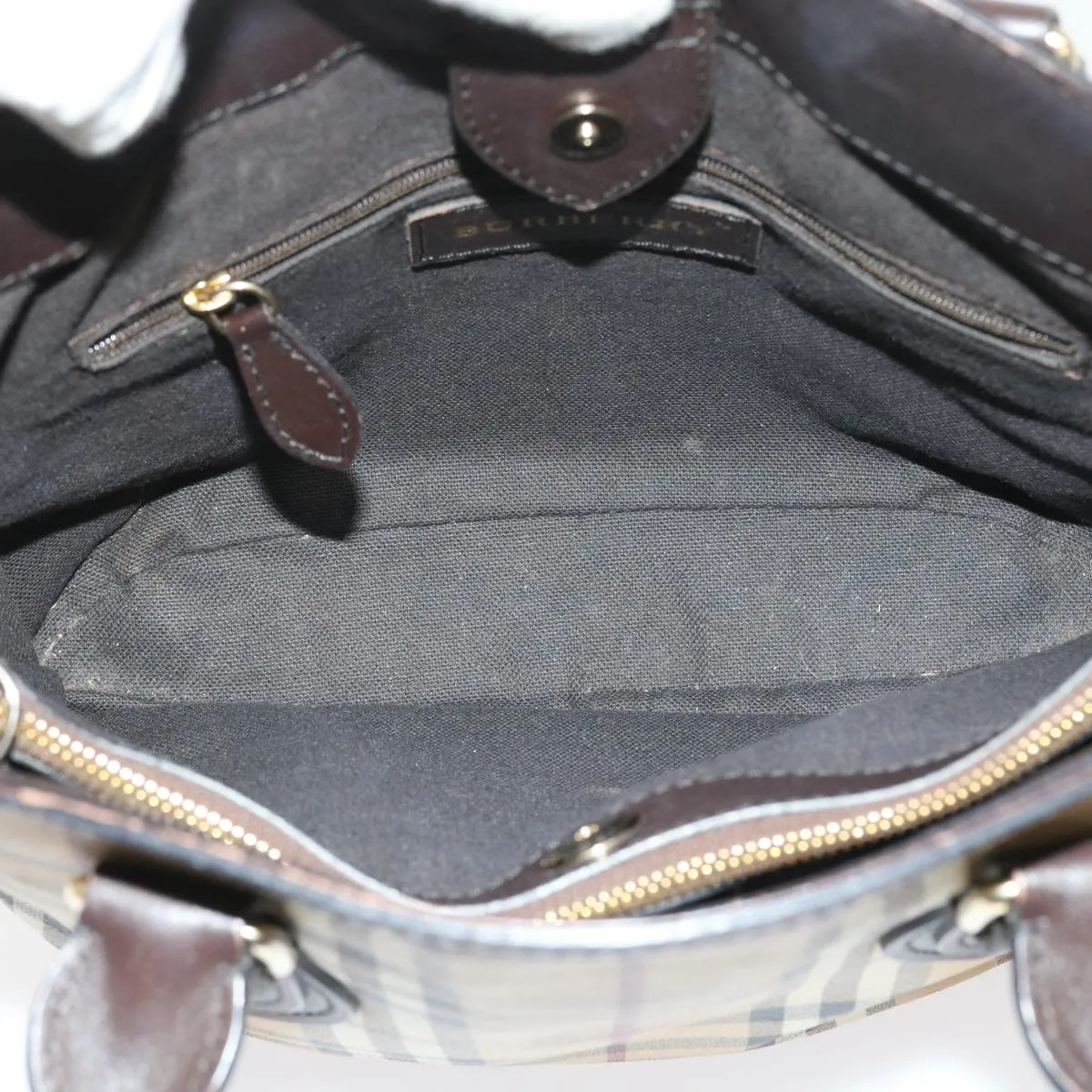 BURBERRY Nova Check Shoulder Bag PVC Leather 2way Beige Black Auth 56661