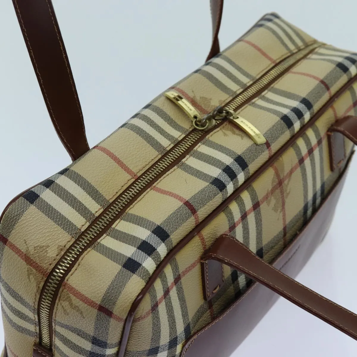 BURBERRY Nova Check Shoulder Bag PVC Leather Beige Auth 70347