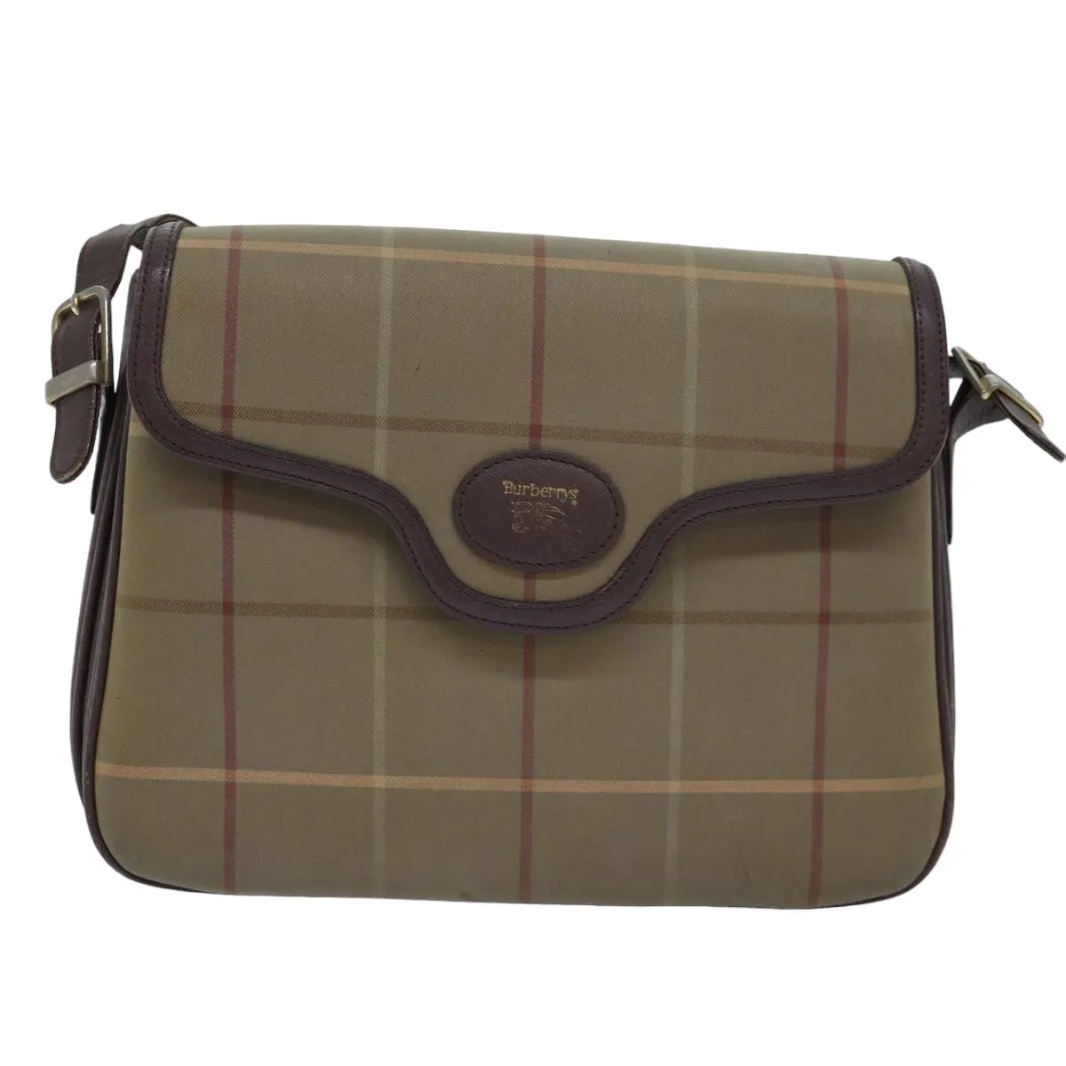 BURBERRYSs Nova Check Shoulder Bag Canvas Beige Auth bs14715