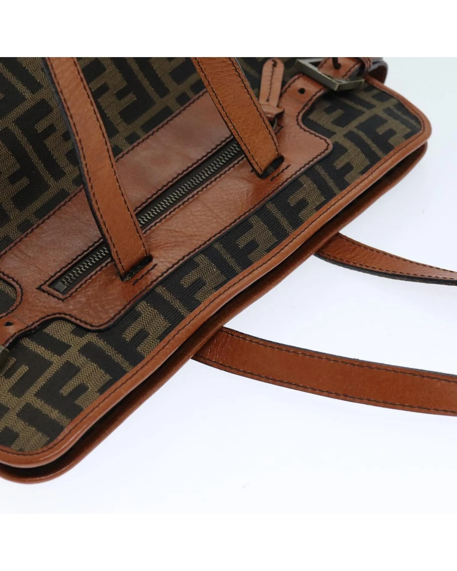 Canvas Tote Bag with Zucca Print and Accessories - Brown/Black