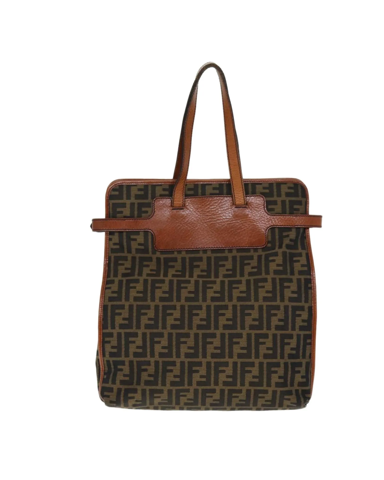 Canvas Tote Bag with Zucca Print and Accessories - Brown/Black