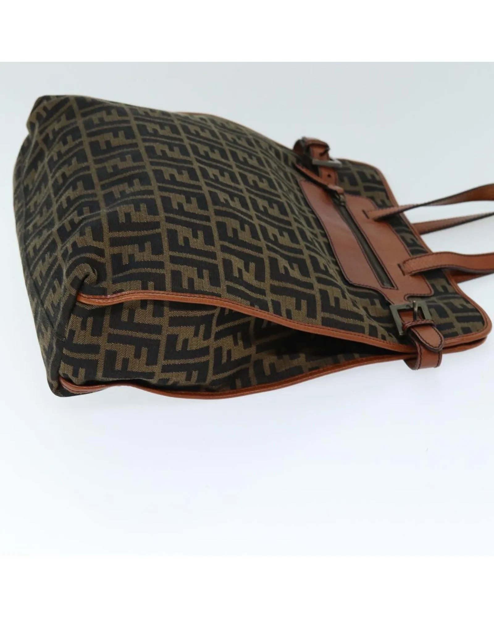 Canvas Tote Bag with Zucca Print and Accessories - Brown/Black