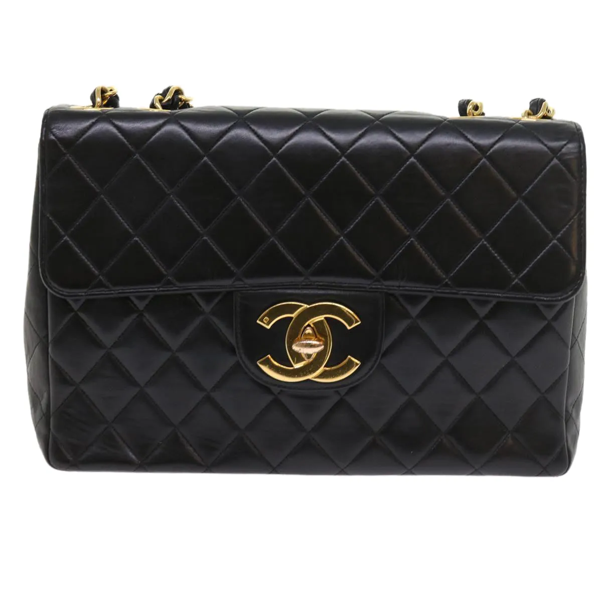 CHANEL Big Matelasse Chain Shoulder Bag Leather Black Cc Auth Fm2835