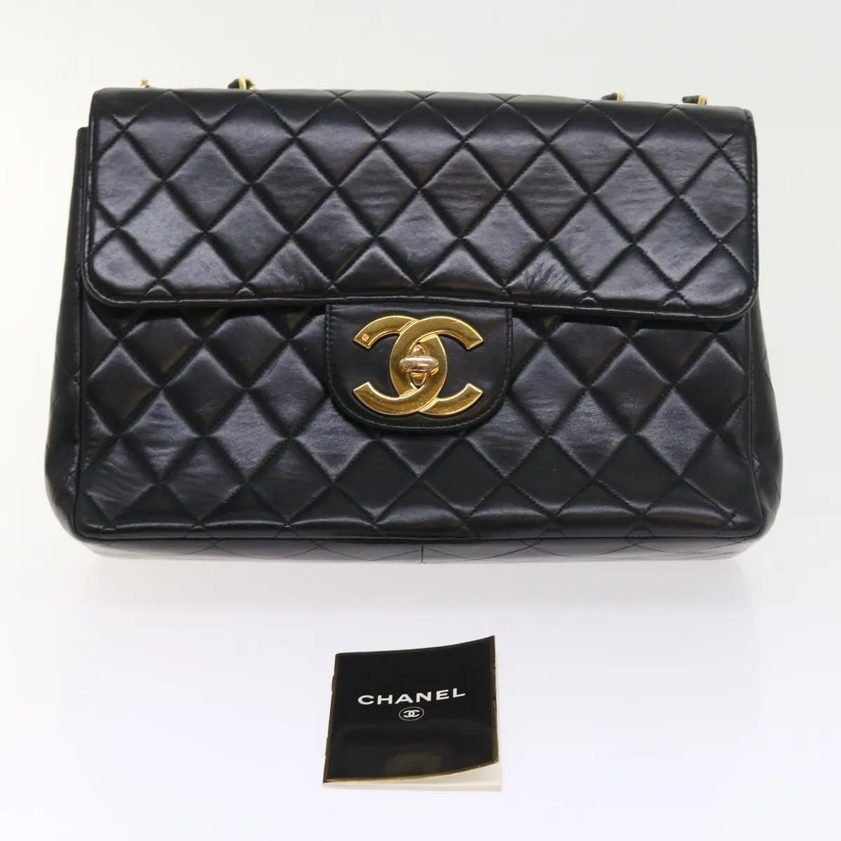 CHANEL Big Matelasse Chain Shoulder Bag Leather Black Cc Auth Fm2835