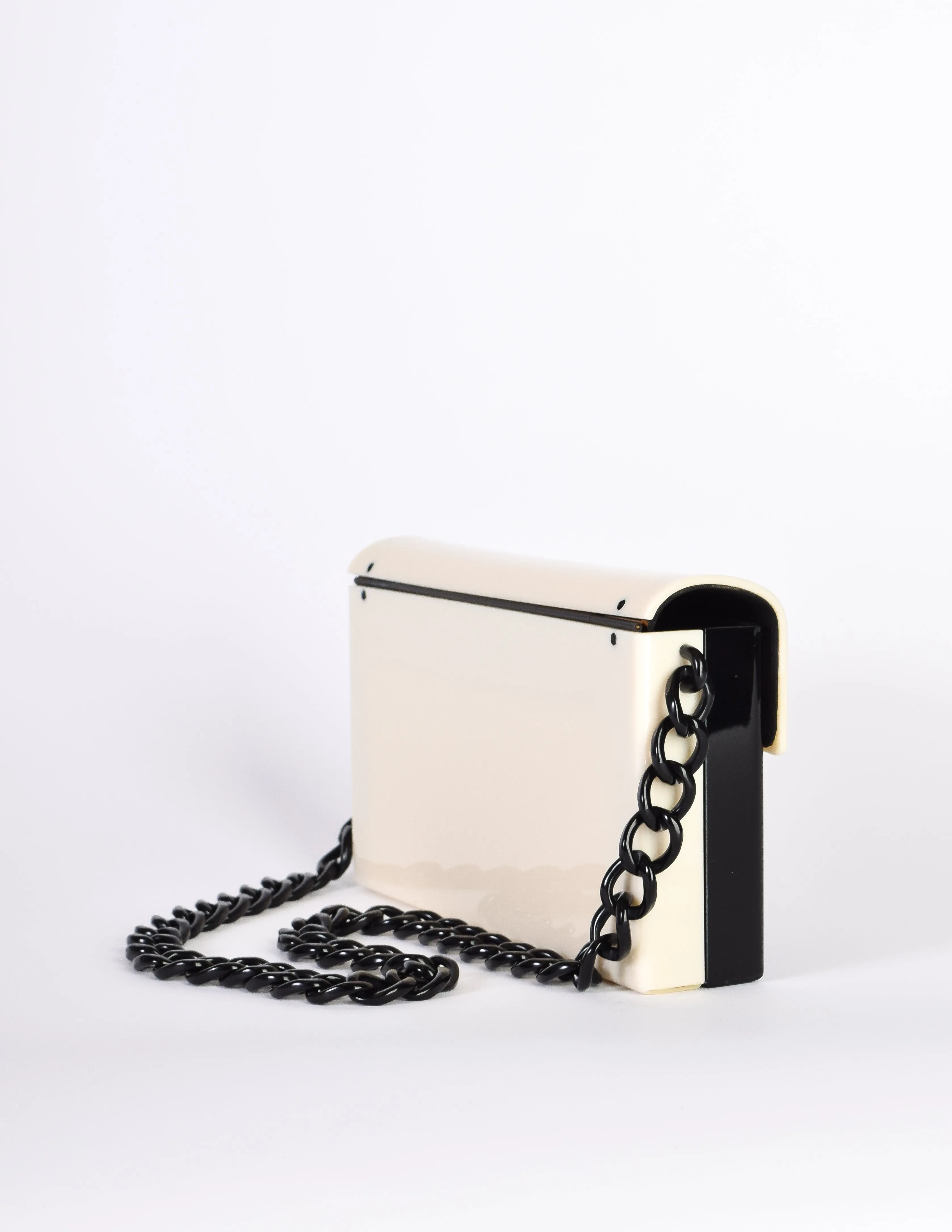 Chanel Vintage Unique Black and Cream Plexi Logo Turnlock Flap Bag