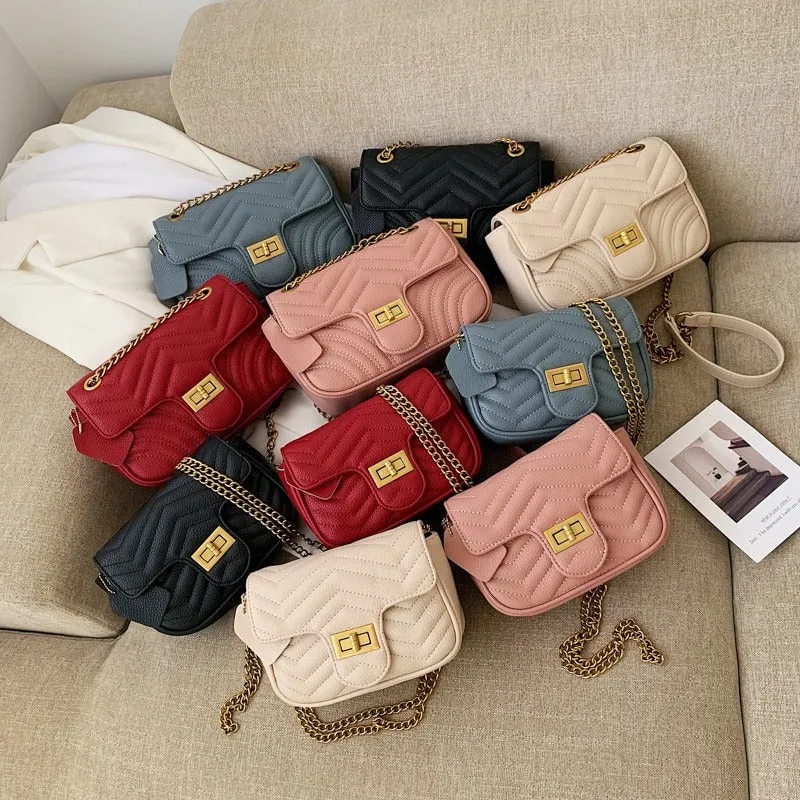 Chevron Pattern Chain Strap Mini Crossbody Bags