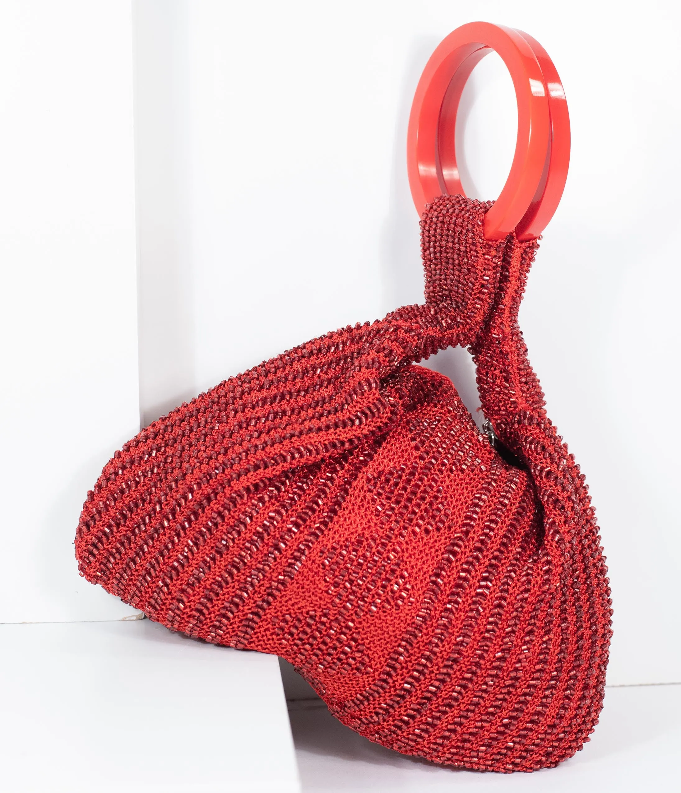 Deco Style Red Beaded Satchel Bag