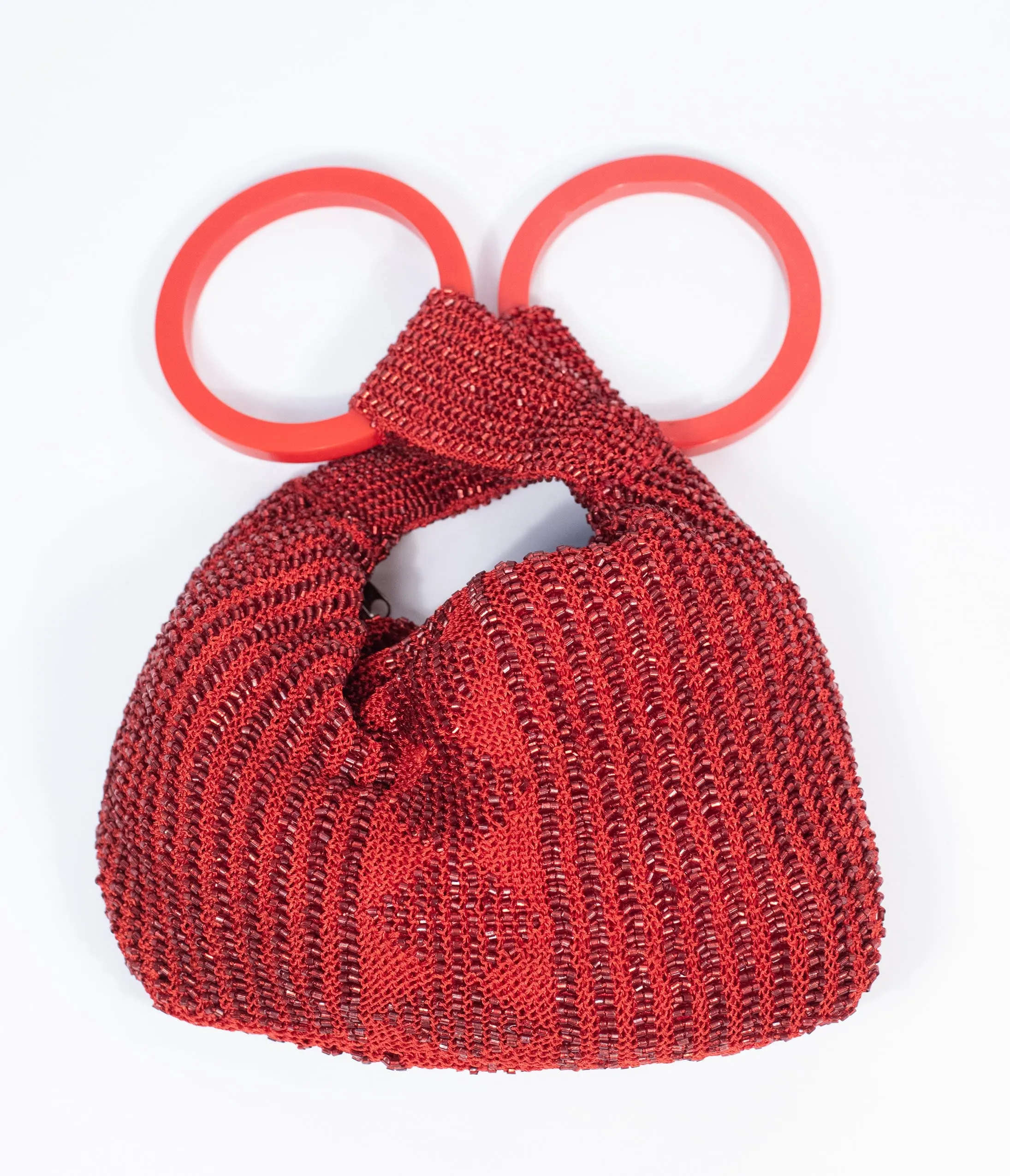 Deco Style Red Beaded Satchel Bag