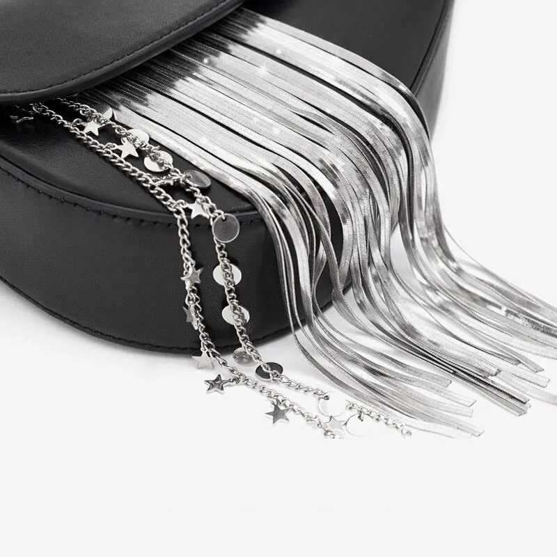 Fashion Tassel Chain Decor Vegan Leather Cross-body Shoulder Bags