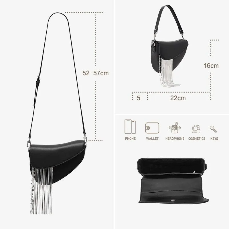 Fashion Tassel Chain Decor Vegan Leather Cross-body Shoulder Bags