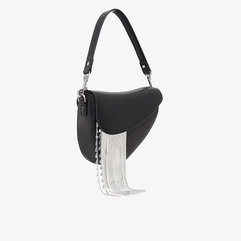 Fashion Tassel Chain Decor Vegan Leather Cross-body Shoulder Bags