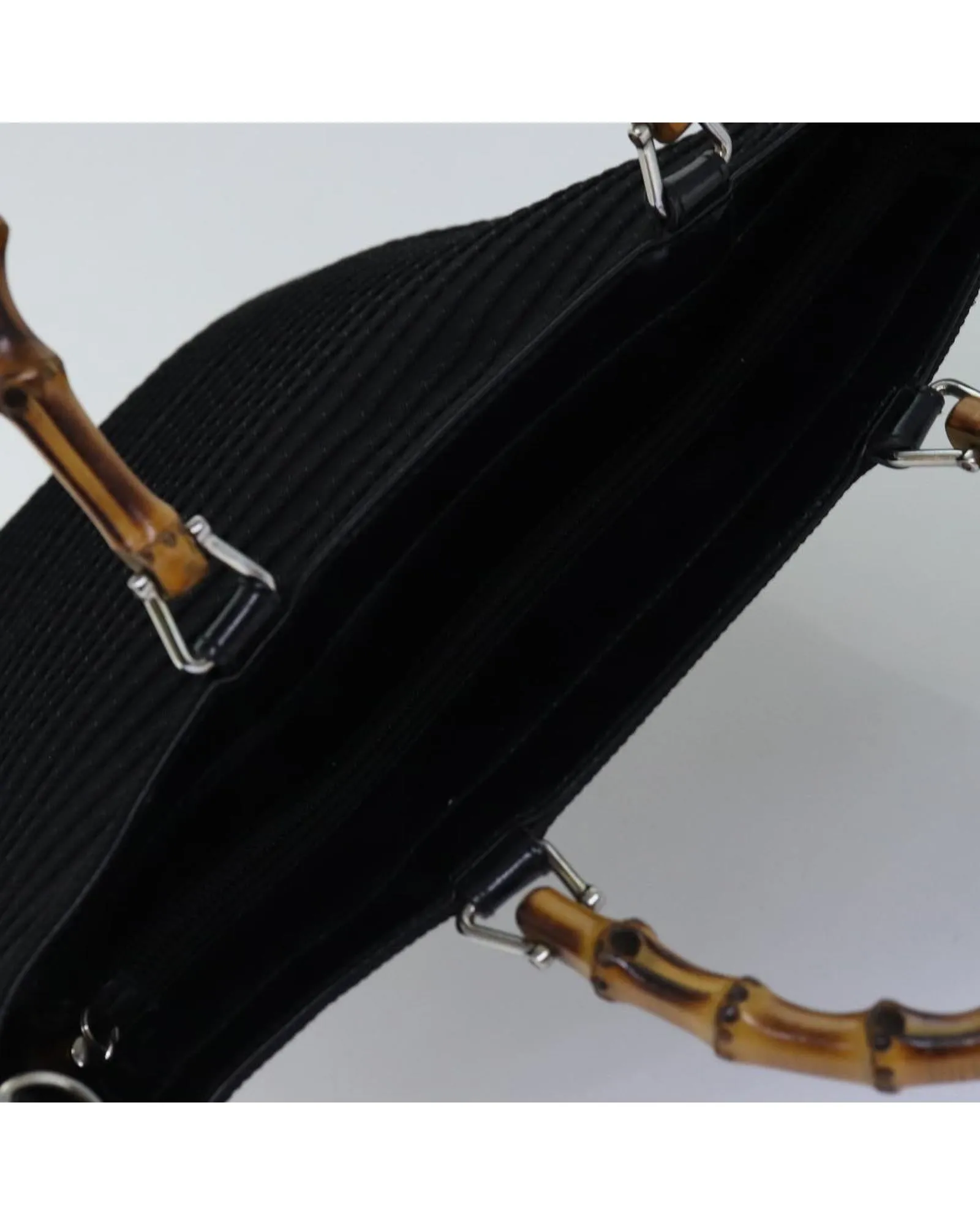 Gucci Bamboo Top Handle Bag Black Canvas