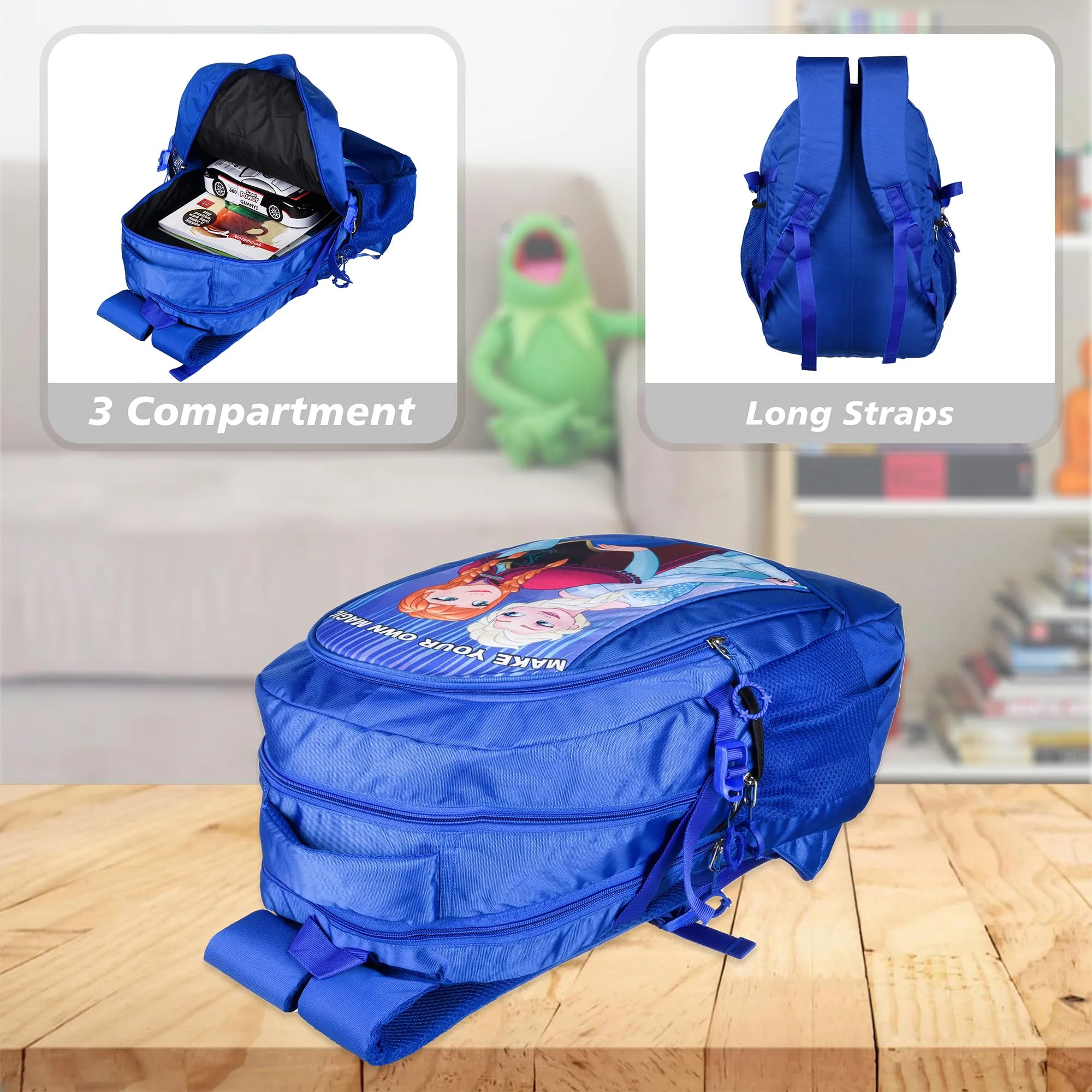 Kuber Industries Disney Frozen School Bags | Kids School Bags | Student Bookbag | Travel Backpack | School Bag for Girls & Boys | School Bag with 3 Compartments | Blue