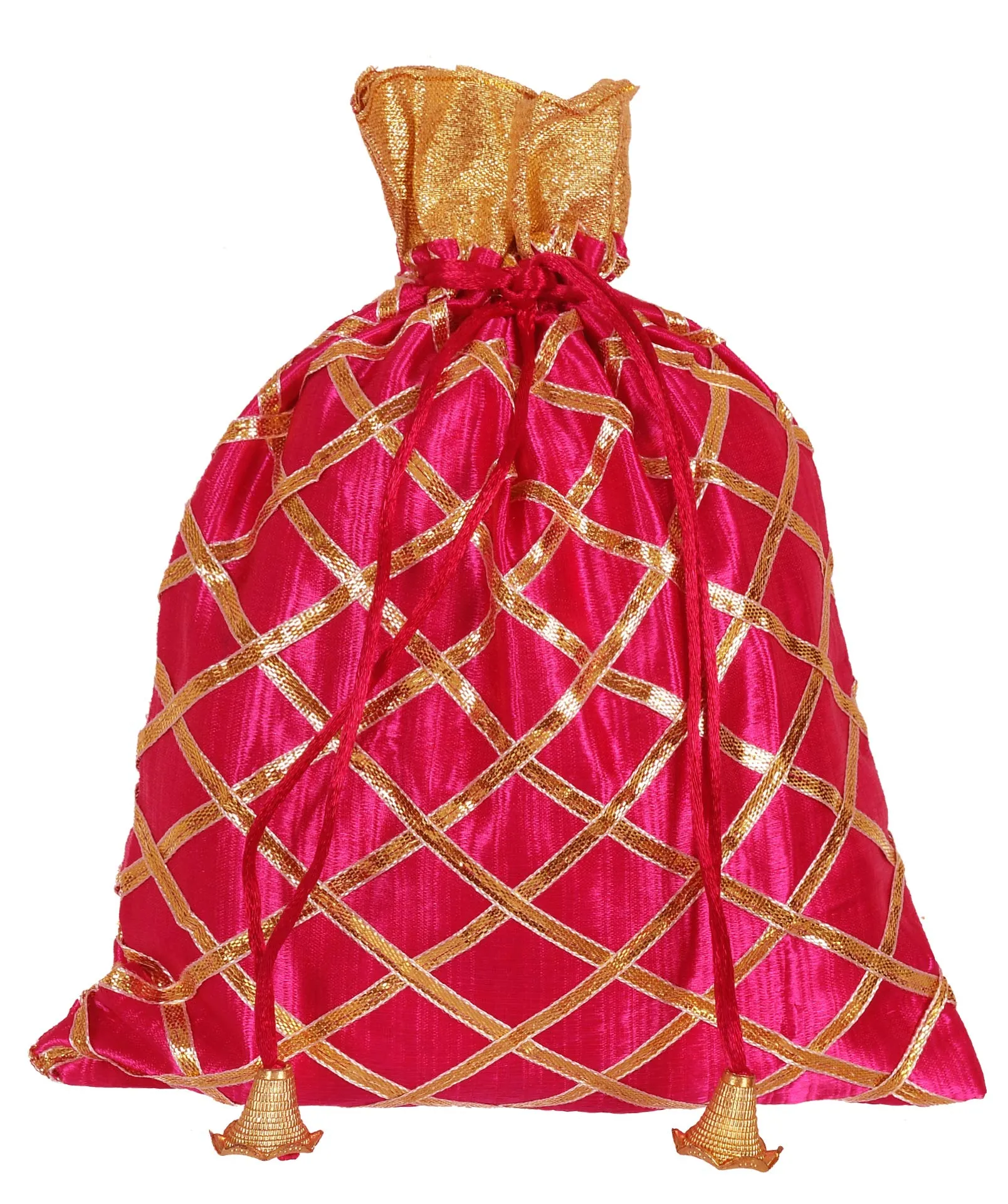 Kuber Industries Potli Bags Handbags for Women Gifting Wristlets for Wedding, Festival, Kitty Subh Shagun-Pack of 2 (Pink & Yellow)