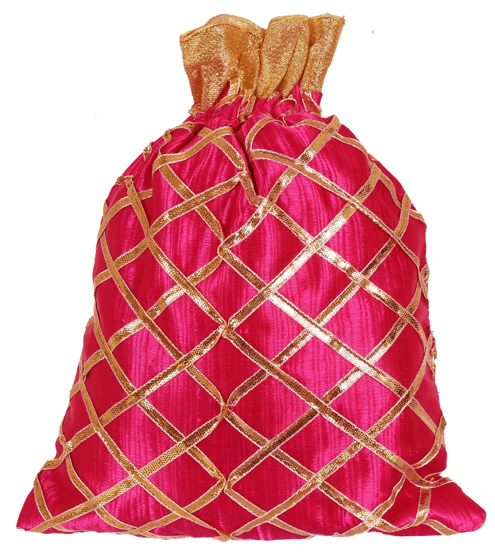 Kuber Industries Potli Bags Handbags for Women Gifting Wristlets for Wedding, Festival, Kitty Subh Shagun-Pack of 2 (Pink & Yellow)