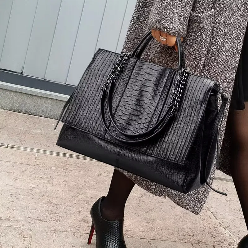 Luxury CrocLeather Tote Shoulder Bag