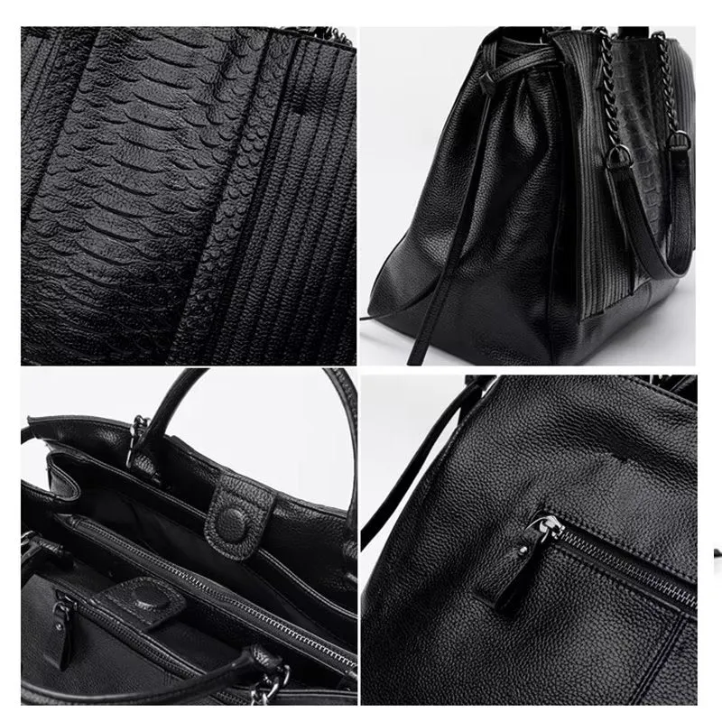 Luxury CrocLeather Tote Shoulder Bag
