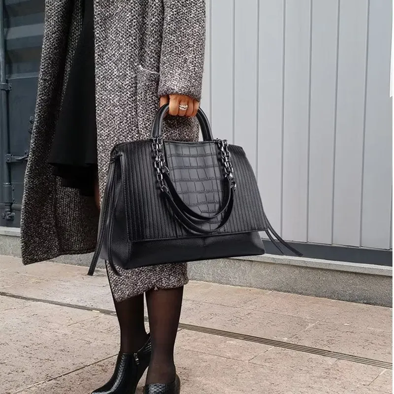 Luxury CrocLeather Tote Shoulder Bag